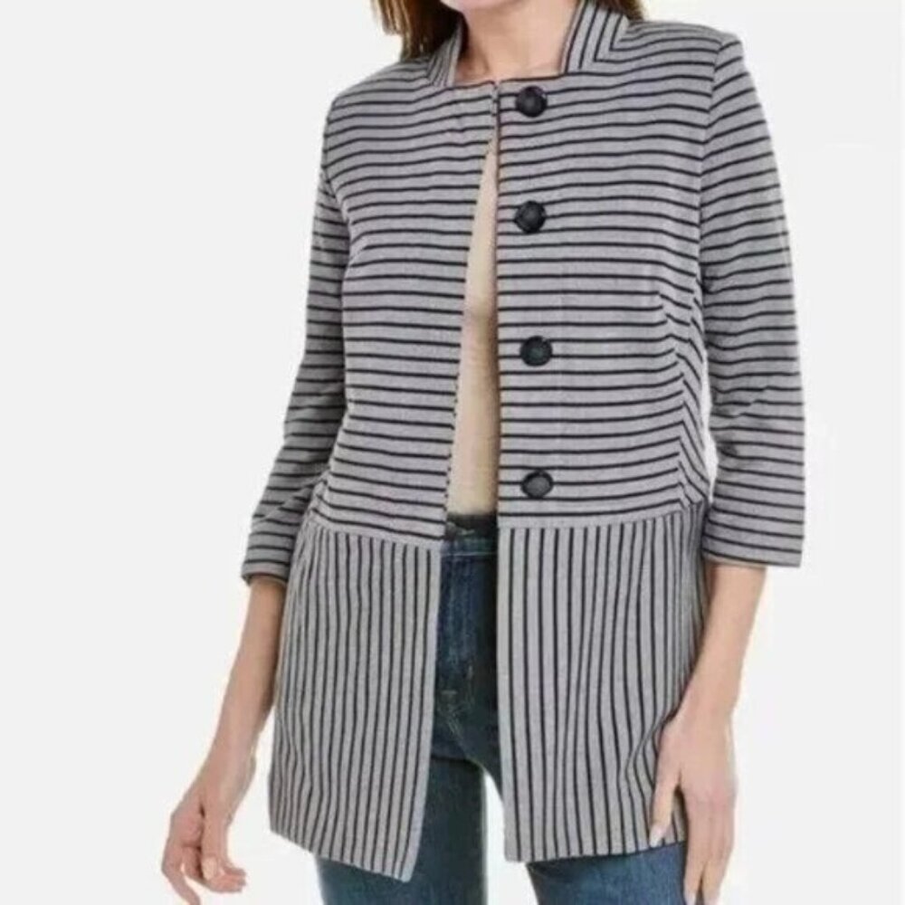 Cabi 5474 Dappled Striped Collarless Car Coat Jacket